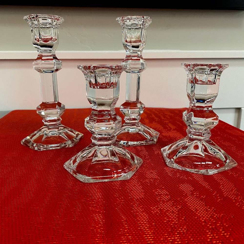 CANDLESTICKS MILKASA  / 4 OF SAME PATTERN, 2 DIFFERENT SIZES STUNNING
